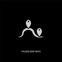 white folded map with placeholder vector icon on black background. modern flat folded map with placeholder from nautical concept vector sign symbol can be use for web, mobile and logo.