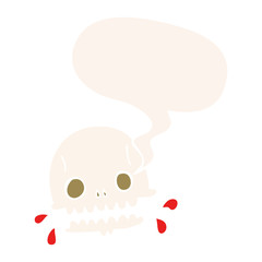 cartoon spooky skull and speech bubble in retro style