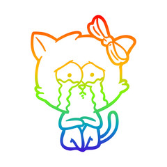 rainbow gradient line drawing cartoon cat