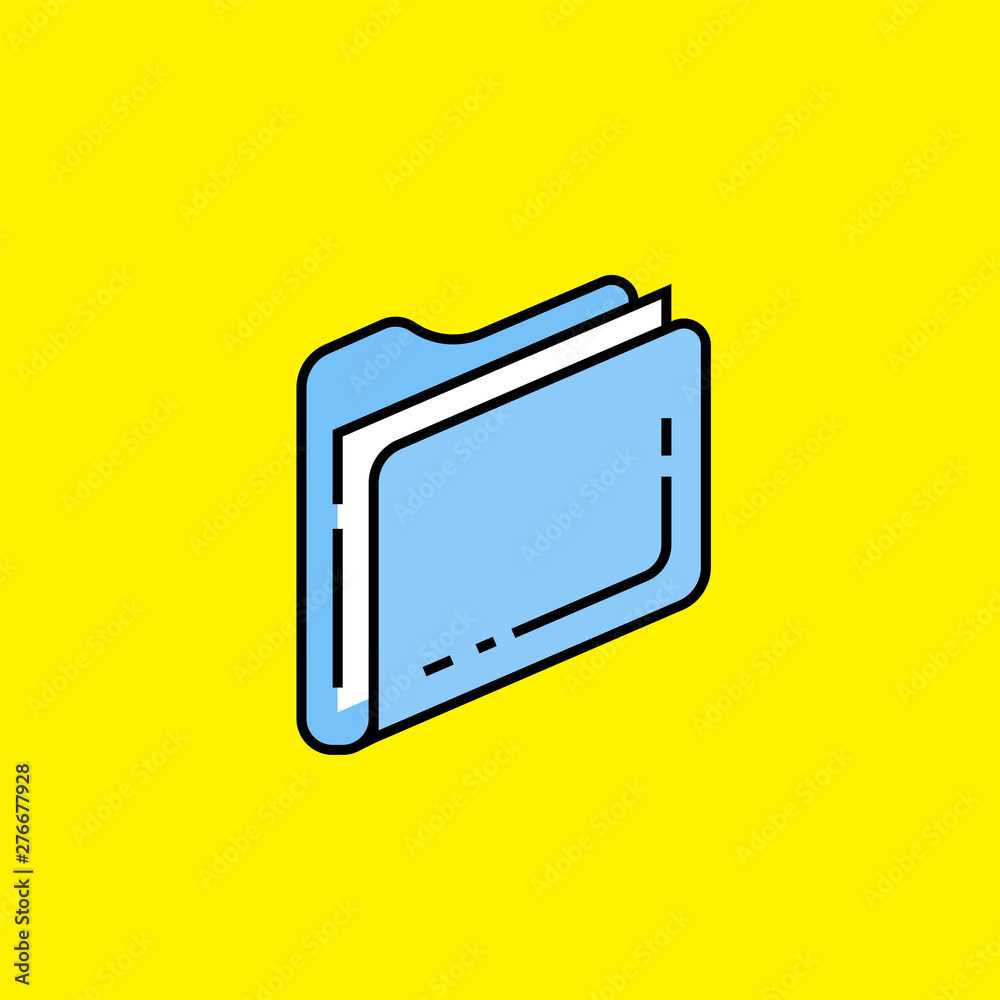Wall mural blue folder line icon. storage data file sign. blue computer document symbol isolated on yellow back