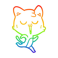 rainbow gradient line drawing cartoon cat singing