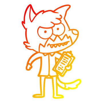 recommend clip art: warm gradient line drawing cartoon grinning fox with clipboard