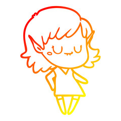 warm gradient line drawing happy cartoon elf girl wearing dress