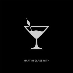 white martini glass with olive vector icon on black background. modern flat martini glass with olive from party concept vector sign symbol can be use for web, mobile and logo.