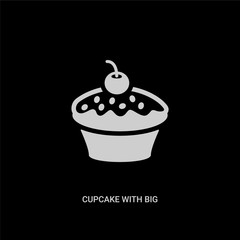 white cupcake with big cherry vector icon on black background. modern flat cupcake with big cherry from party concept vector sign symbol can be use for web, mobile and logo.