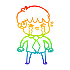 rainbow gradient line drawing cartoon boy crying