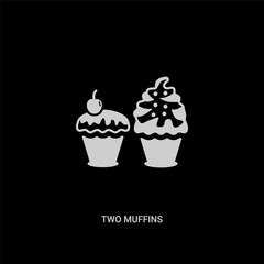 white two muffins vector icon on black background. modern flat two muffins from party concept vector sign symbol can be use for web, mobile and logo.