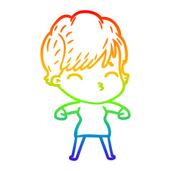 rainbow gradient line drawing cartoon woman thinking