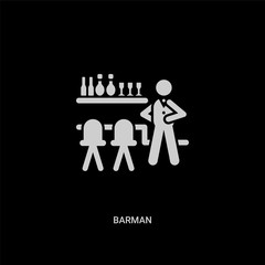 white barman vector icon on black background. modern flat barman from people concept vector sign symbol can be use for web, mobile and logo.