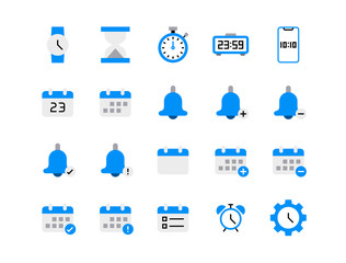Set of date and time icons. Flat style icon.
