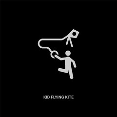 white kid flying kite vector icon on black background. modern flat kid flying kite from people concept vector sign symbol can be use for web, mobile and logo.