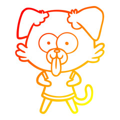 warm gradient line drawing cartoon dog with tongue sticking out