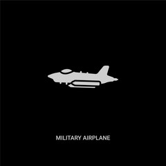 white military airplane vector icon on black background. modern flat military airplane from transportation concept vector sign symbol can be use for web, mobile and logo.