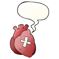 cartoon heart and speech bubble in smooth gradient style