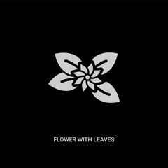 white flower with leaves vector icon on black background. modern flat flower with leaves from ultimate glyphicons concept vector sign symbol can be use for web, mobile and logo.