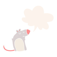 cartoon fat rat and speech bubble in retro style