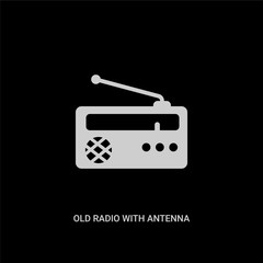 white old radio with antenna vector icon on black background. modern flat old radio with antenna from ultimate glyphicons concept vector sign symbol can be use for web, mobile and logo.