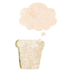 cartoon slice of bread and thought bubble in retro textured style