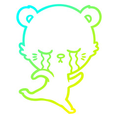 cold gradient line drawing crying cartoon bear