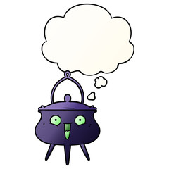 halloween cauldron cartoon and thought bubble in smooth gradient style