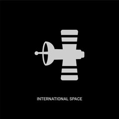 Obraz premium white international space station vector icon on black background. modern flat international space station from astronomy concept vector sign symbol can be use for web, mobile and logo.