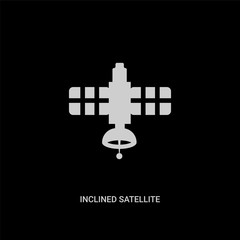 white inclined satellite vector icon on black background. modern flat inclined satellite from astronomy concept vector sign symbol can be use for web, mobile and logo.