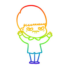 rainbow gradient line drawing annoyed cartoon boy
