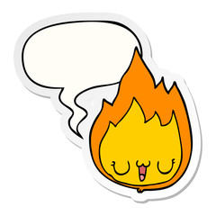 cartoon flame and face and speech bubble sticker