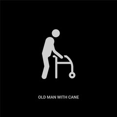 white old man with cane vector icon on black background. modern flat old man with cane from behavior concept vector sign symbol can be use for web, mobile and logo.