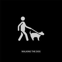 white walking the dog vector icon on black background. modern flat walking the dog from behavior concept vector sign symbol can be use for web, mobile and logo.