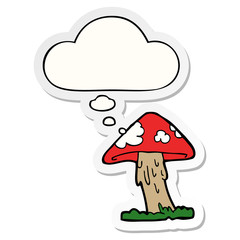 cartoon mushroom and thought bubble as a printed sticker