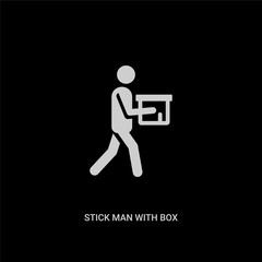 white stick man with box vector icon on black background. modern flat stick man with box from behavior concept vector sign symbol can be use for web, mobile and logo.