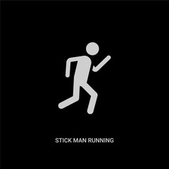 Fototapeta na wymiar white stick man running vector icon on black background. modern flat stick man running from behavior concept vector sign symbol can be use for web, mobile and logo.