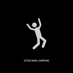 Fototapeta na wymiar white stick man jumping vector icon on black background. modern flat stick man jumping from behavior concept vector sign symbol can be use for web, mobile and logo.