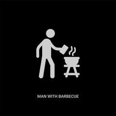 white man with barbecue vector icon on black background. modern flat man with barbecue from behavior concept vector sign symbol can be use for web, mobile and logo.