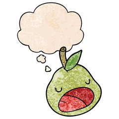 cartoon pear and thought bubble in grunge texture pattern style