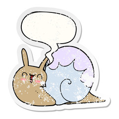 cute cartoon snail and speech bubble distressed sticker