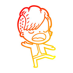warm gradient line drawing cartoon cool hipster girl in space suit