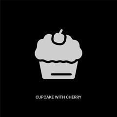 white cupcake with cherry vector icon on black background. modern flat cupcake with cherry from bistro and restaurant concept vector sign symbol can be use for web, mobile and logo.