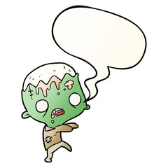 cute cartoon zombie and speech bubble in smooth gradient style