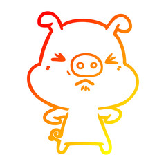 Obraz premium warm gradient line drawing cartoon angry pig