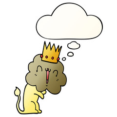cartoon lion with crown and thought bubble in smooth gradient style