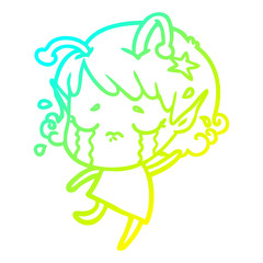 cold gradient line drawing cartoon crying alien girl