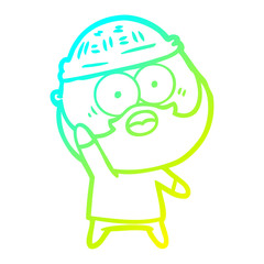 cold gradient line drawing cartoon bearded man holding up hand