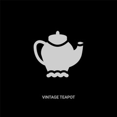 white vintage teapot vector icon on black background. modern flat vintage teapot from bistro and restaurant concept vector sign symbol can be use for web, mobile and logo.