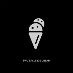 white two balls ice cream cone vector icon on black background. modern flat two balls ice cream cone from bistro and restaurant concept vector sign symbol can be use for web, mobile and logo.