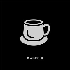 white breakfast cup vector icon on black background. modern flat breakfast cup from bistro and restaurant concept vector sign symbol can be use for web, mobile and logo.