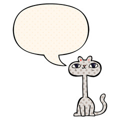 cartoon cat and speech bubble in comic book style