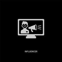 white influencer vector icon on black background. modern flat influencer from blogger and influencer concept vector sign symbol can be use for web, mobile and logo.