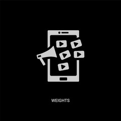 white weights vector icon on black background. modern flat weights from blogger and influencer concept vector sign symbol can be use for web, mobile and logo.